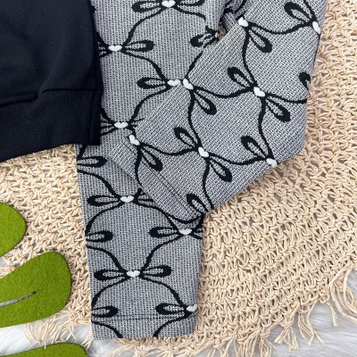  Conj. Casaco de Moletom Cachorrinho com Laço e Calça Legging - Preto